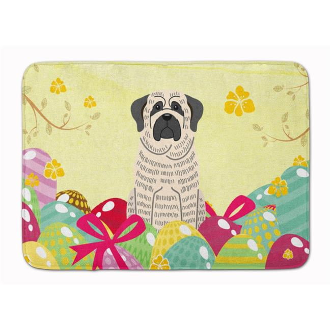 BB6016RUG Easter Eggs Mastiff Brindle White Machine Washable Memory Foam Mat