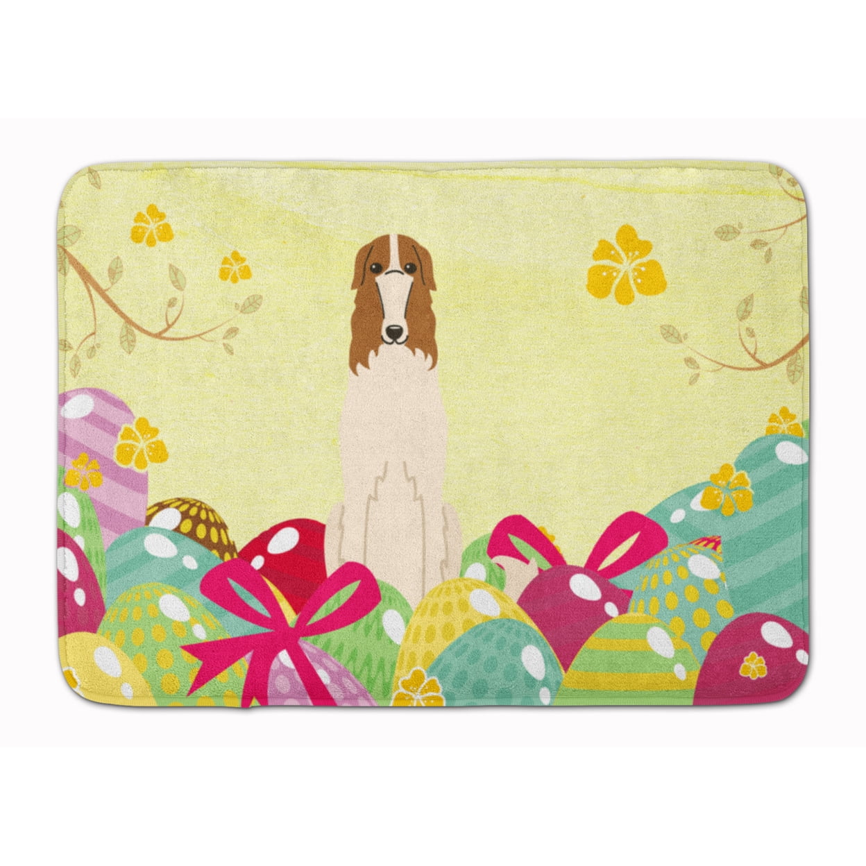 BB6023RUG Easter Eggs Borzoi Machine Washable Memory Foam Mat