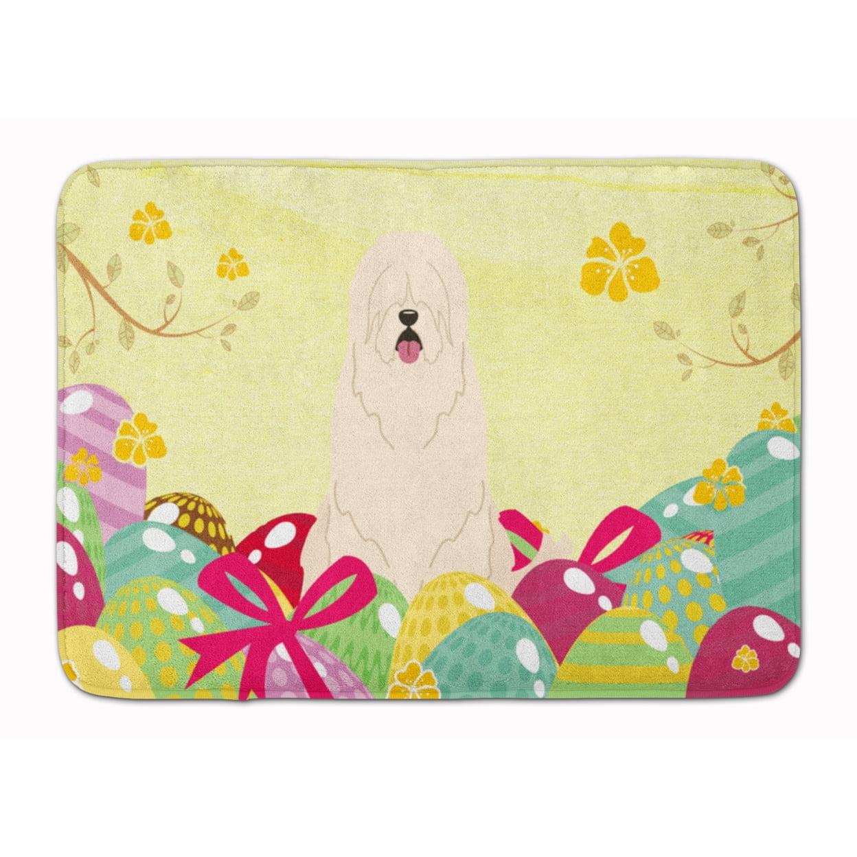 BB6024RUG Easter Eggs South Russian Sheepdog Machine Washable Memory Foam Mat