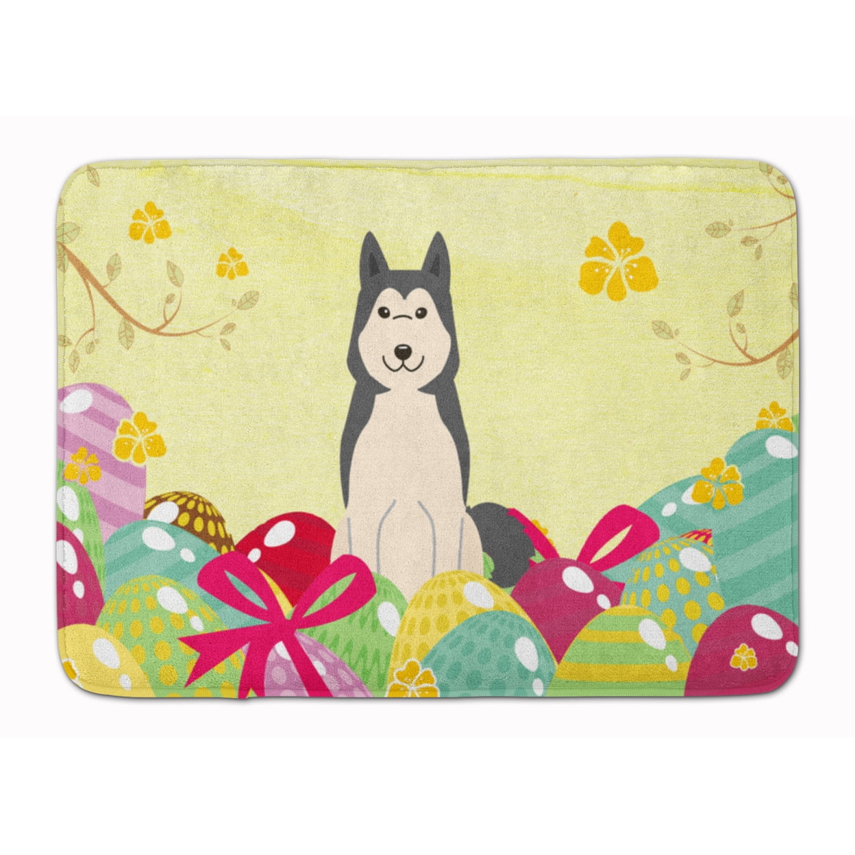 BB6025RUG Easter Eggs West Siberian Laika Spitz Machine Washable Memory Foam Mat