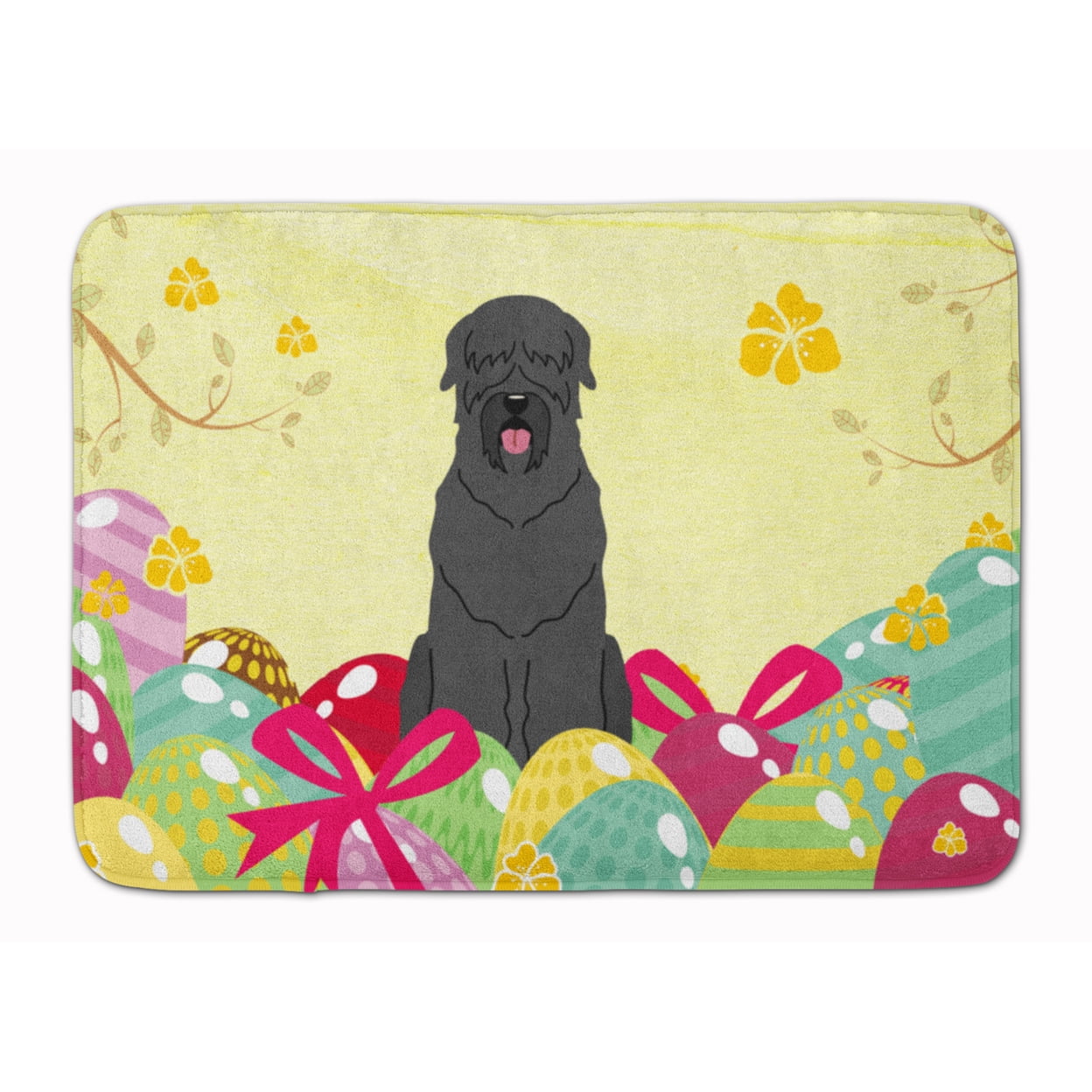 BB6026RUG Easter Eggs Black Russian Terrier Machine Washable Memory Foam Mat