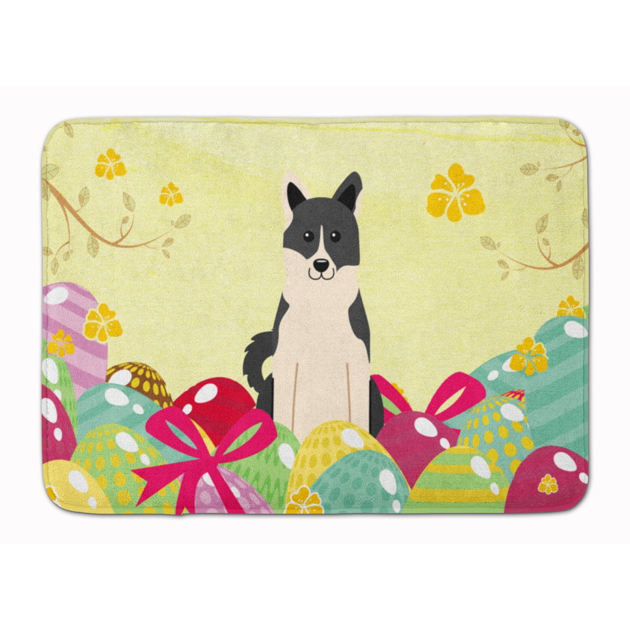 BB6029RUG Easter Eggs Russo-European Laika Spitz Machine Washable Memory Foam Mat