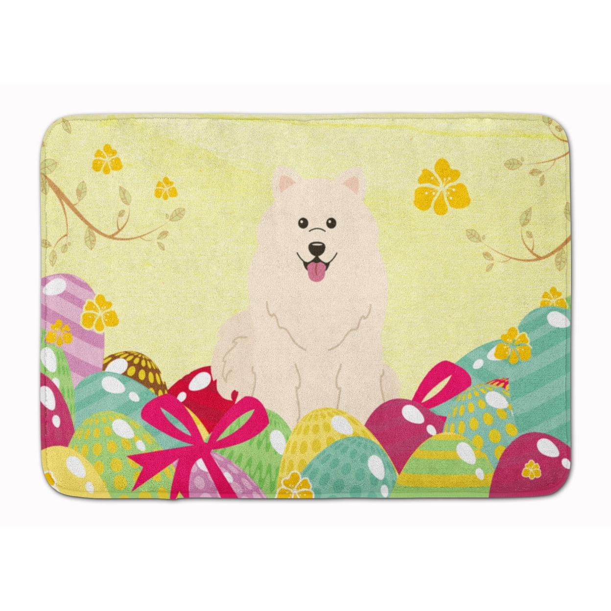 BB6030RUG Easter Eggs Samoyed Machine Washable Memory Foam Mat