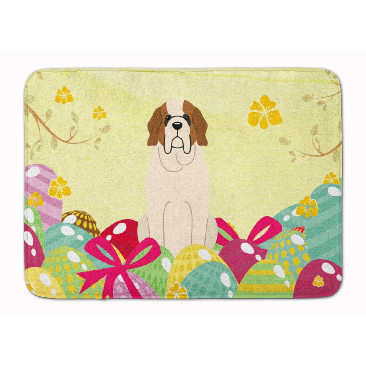 BB6035RUG Easter Eggs Saint Bernard Machine Washable Memory Foam Mat