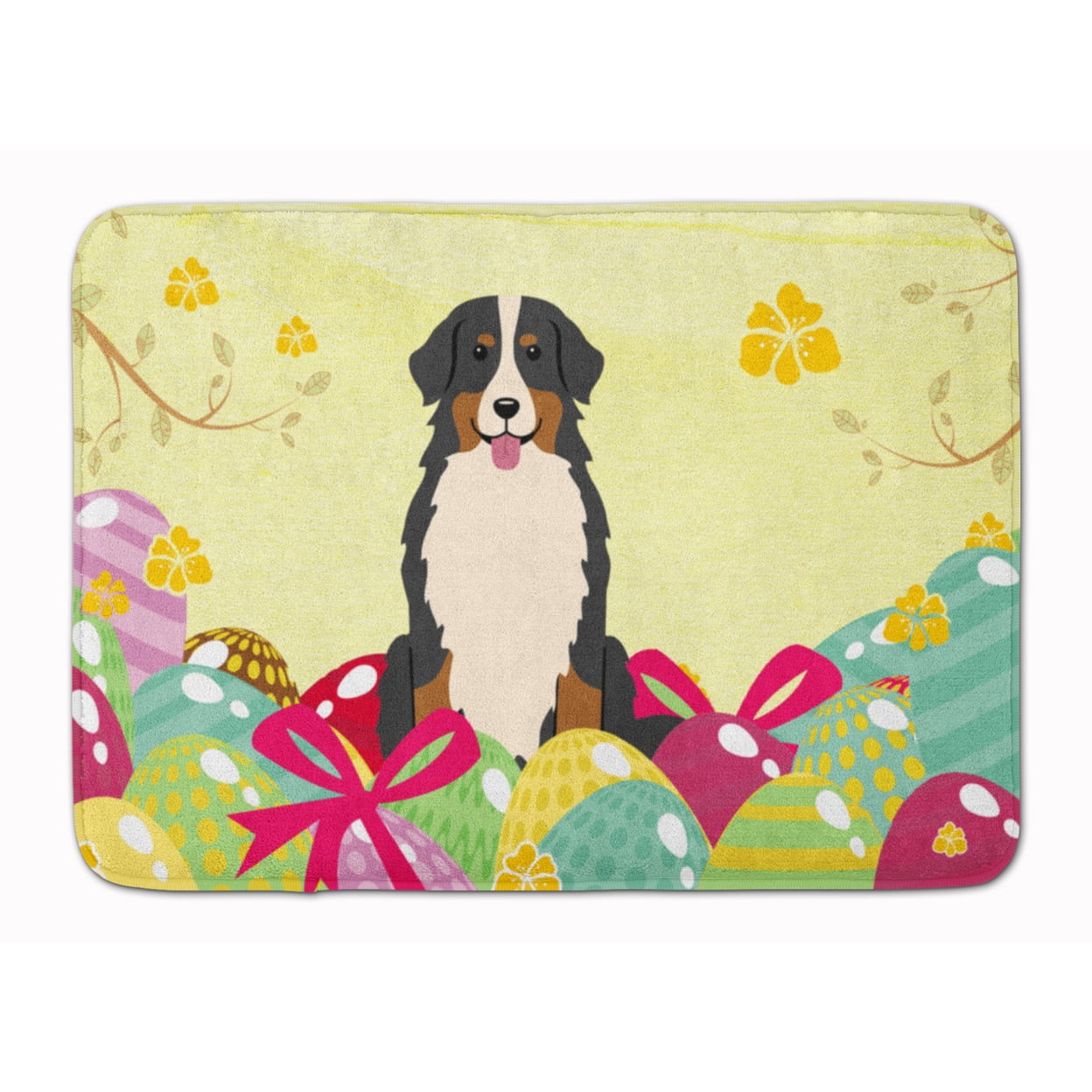 BB6036RUG Easter Eggs Bernese Mountain Dog Machine Washable Memory Foam Mat