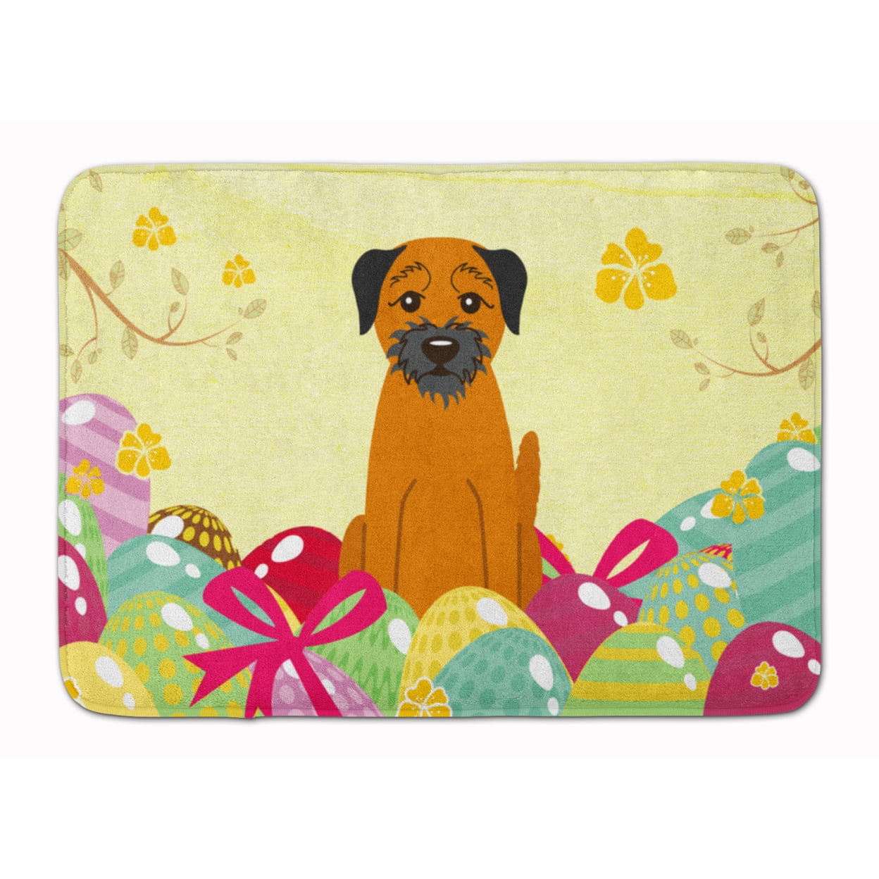 BB6039RUG Easter Eggs Border Terrier Machine Washable Memory Foam Mat