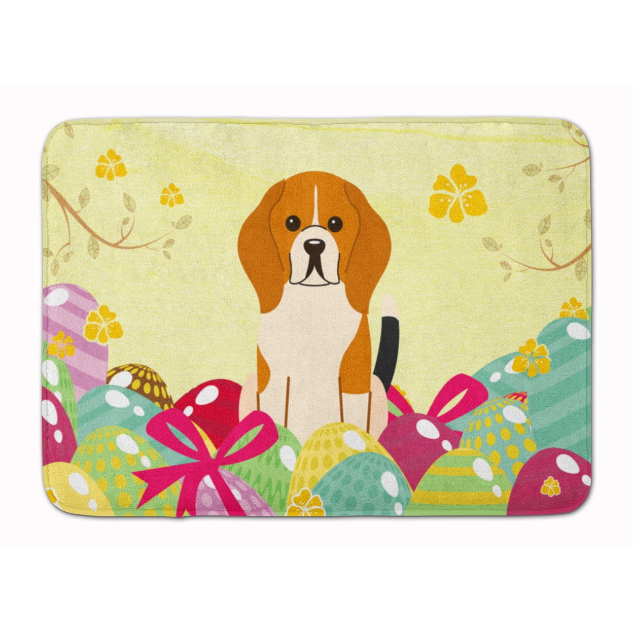 BB6040RUG Easter Eggs Beagle Tricolor Machine Washable Memory Foam Mat