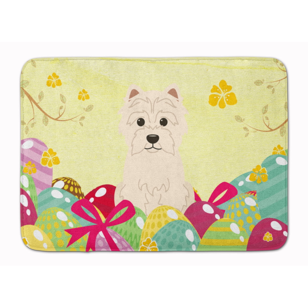 BB6042RUG Easter Eggs Westie Machine Washable Memory Foam Mat