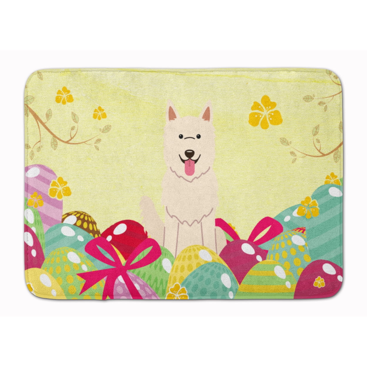 BB6045RUG Easter Eggs White German Shepherd Machine Washable Memory Foam Mat