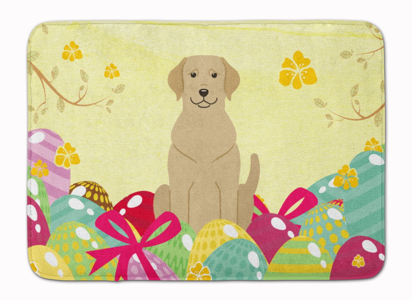 BB6055RUG Easter Eggs Yellow Labrador Machine Washable Memory Foam Mat