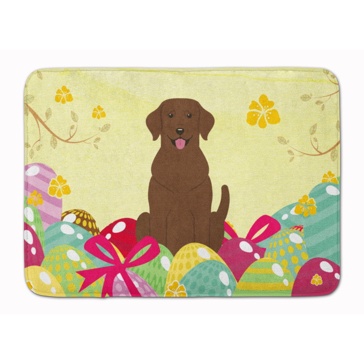 BB6056RUG Easter Eggs Chocolate Labrador Machine Washable Memory Foam Mat