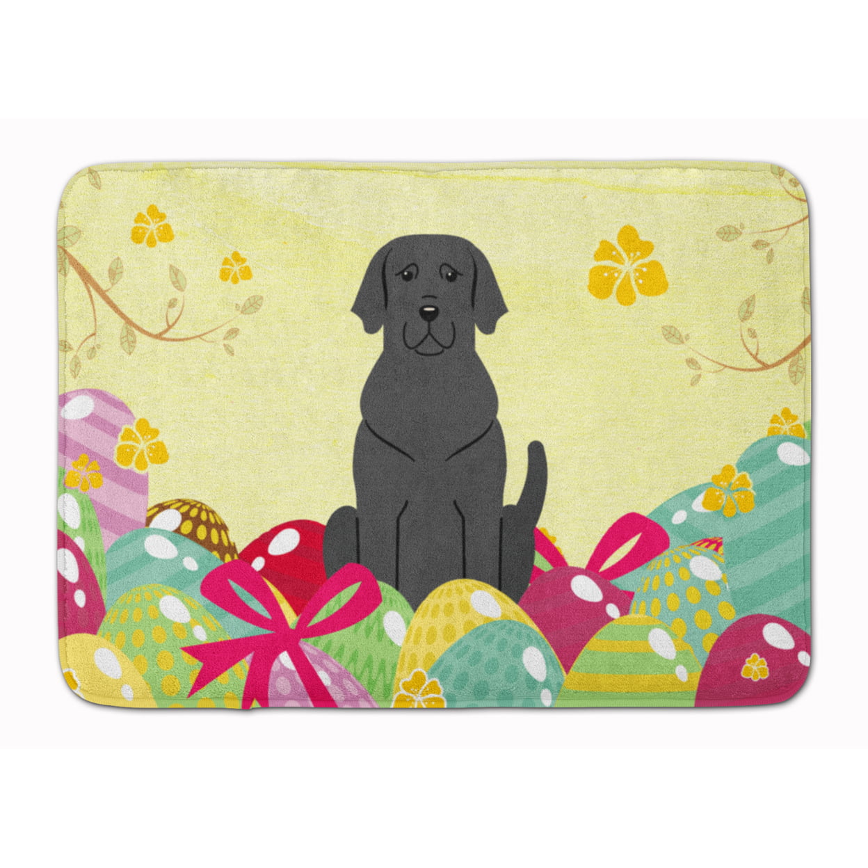 BB6057RUG Easter Eggs Black Labrador Machine Washable Memory Foam Mat