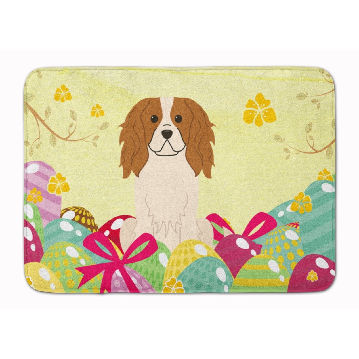 BB6058RUG Easter Eggs Cavalier Spaniel Machine Washable Memory Foam Mat