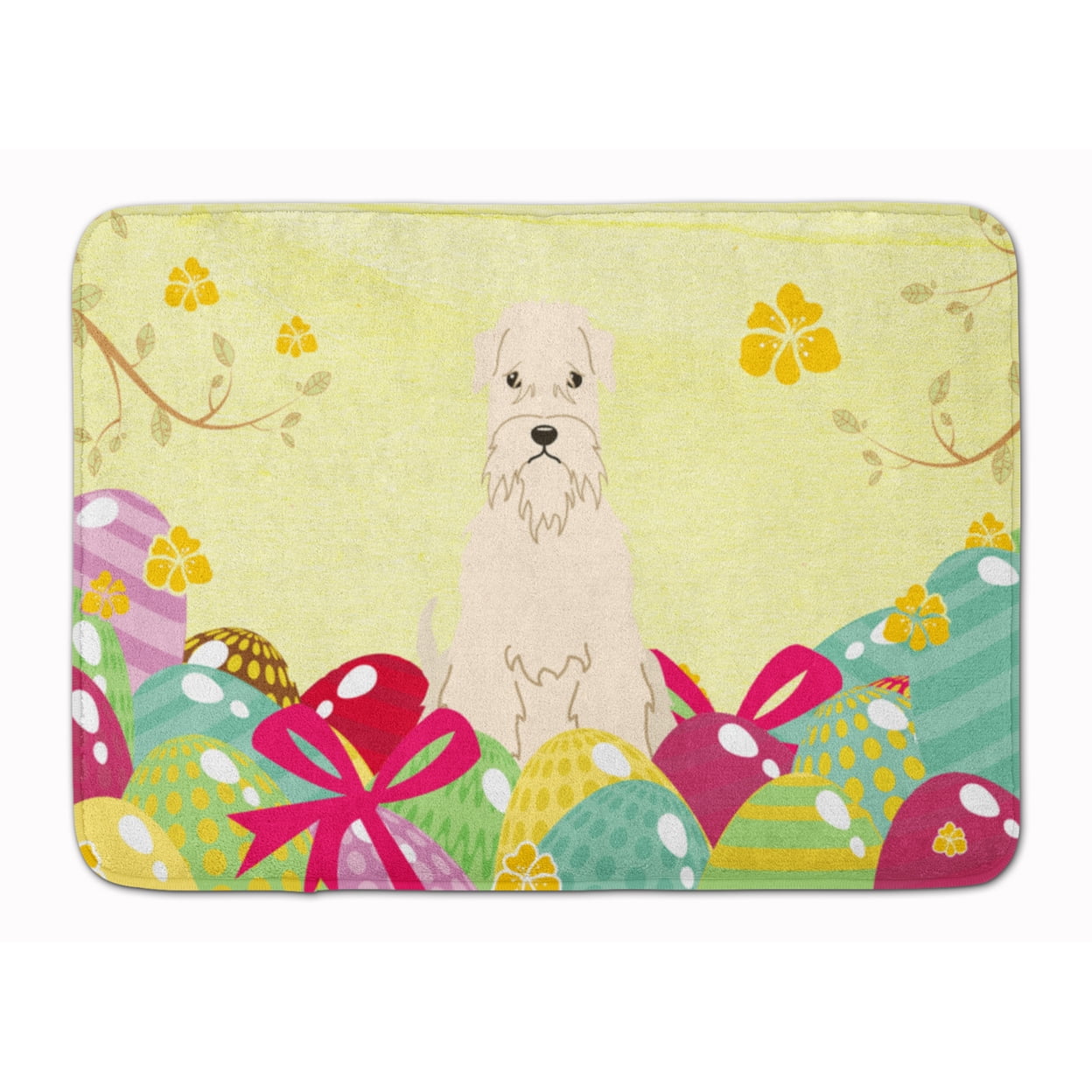 BB6061RUG Easter Eggs Soft Coated Wheaten Terrier Machine Washable Memory Foam Mat