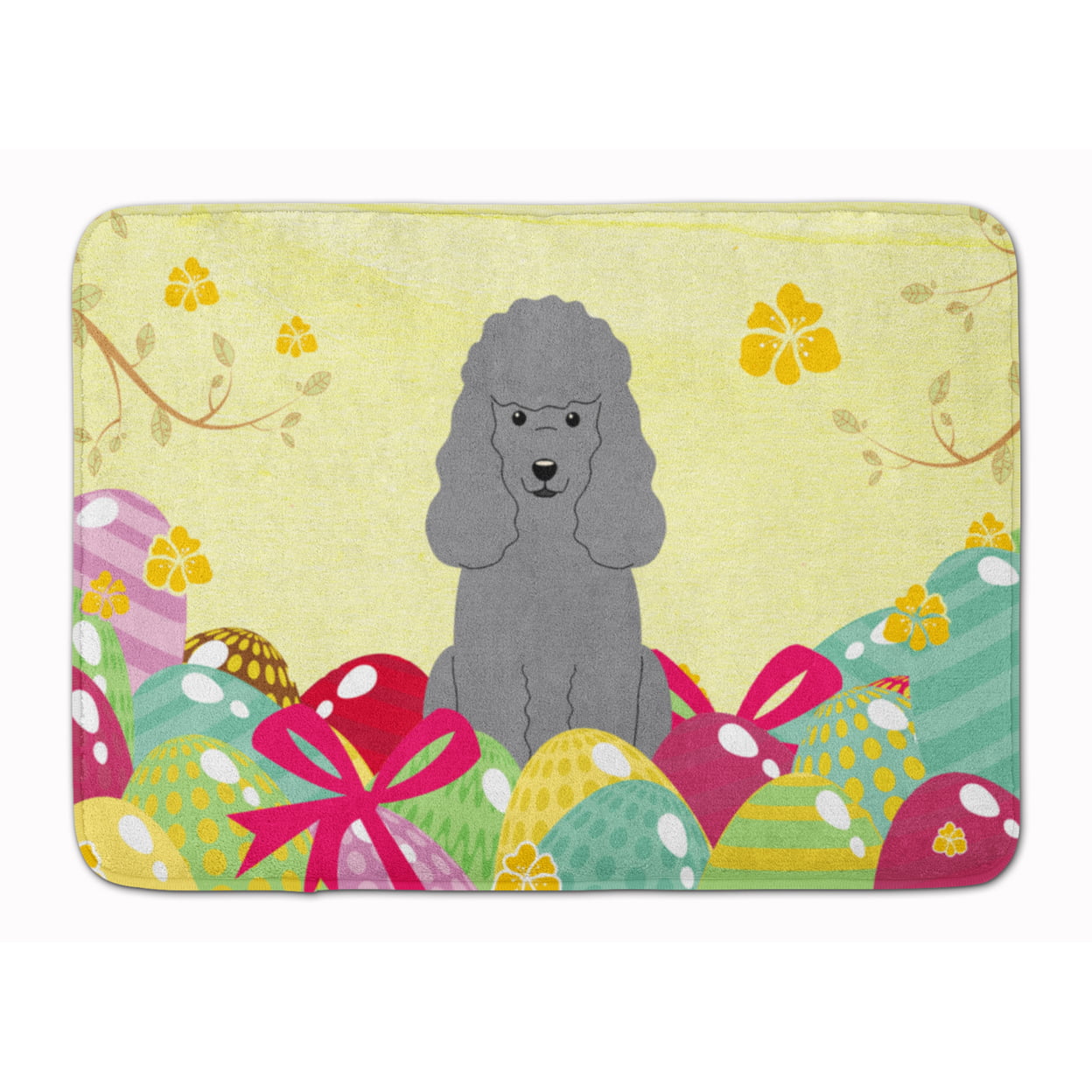BB6068RUG Easter Eggs Poodle Silver Machine Washable Memory Foam Mat
