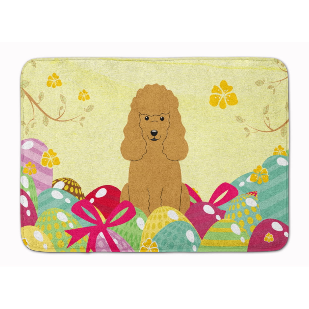BB6069RUG Easter Eggs Poodle Tan Machine Washable Memory Foam Mat