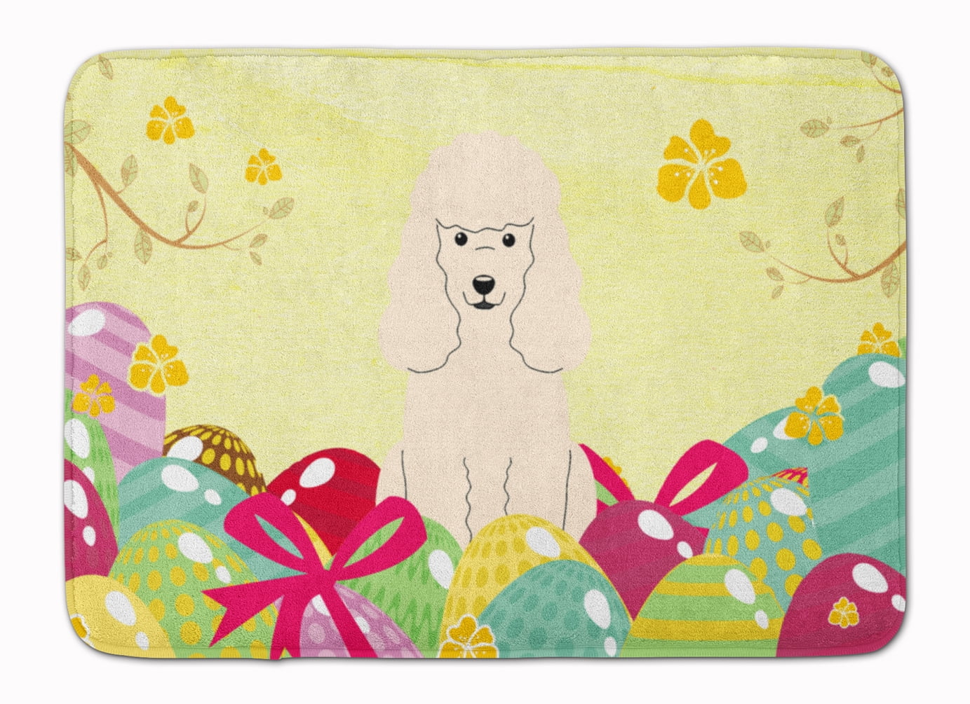 BB6070RUG Easter Eggs Poodle White Machine Washable Memory Foam Mat
