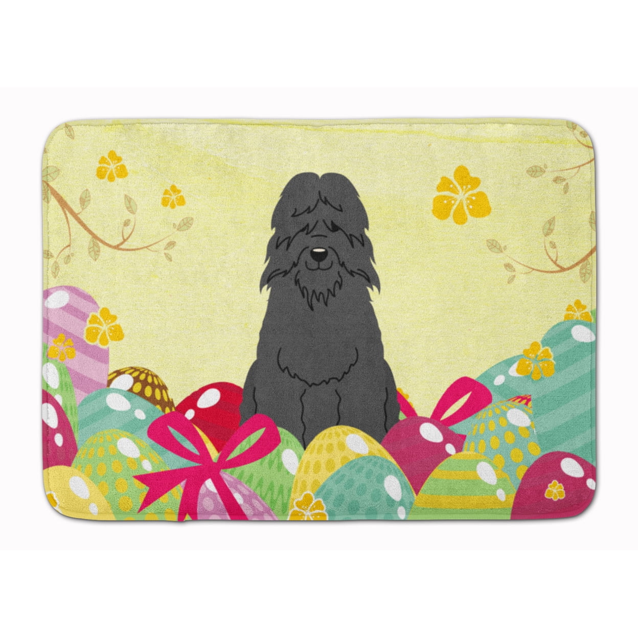 BB6074RUG Easter Eggs Bouvier Des Flandres Machine Washable Memory Foam Mat