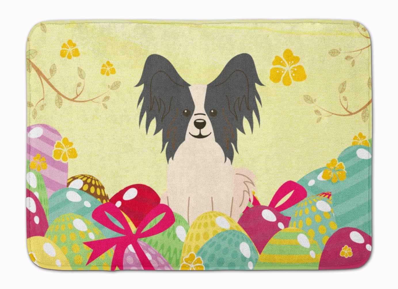 BB6076RUG Easter Eggs Papillon Black & White Machine Washable Memory Foam Mat