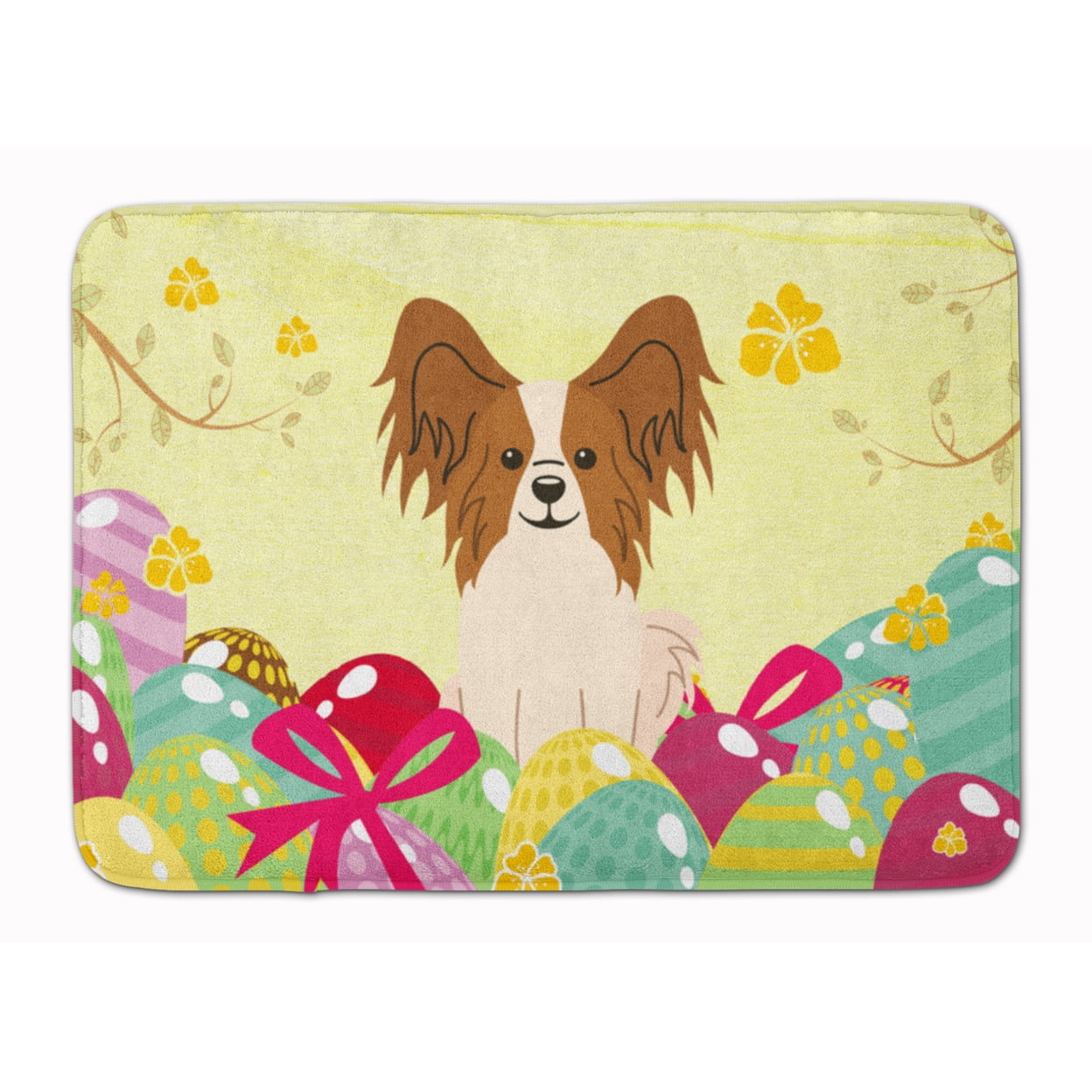 BB6078RUG Easter Eggs Papillon Red White Machine Washable Memory Foam Mat