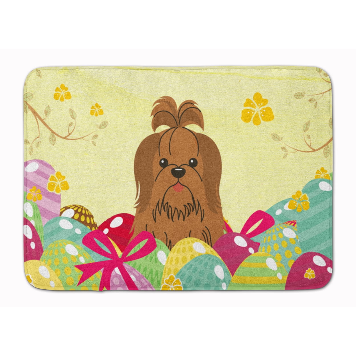 BB6086RUG Easter Eggs Shih Tzu Silver Chocolate Machine Washable Memory Foam Mat