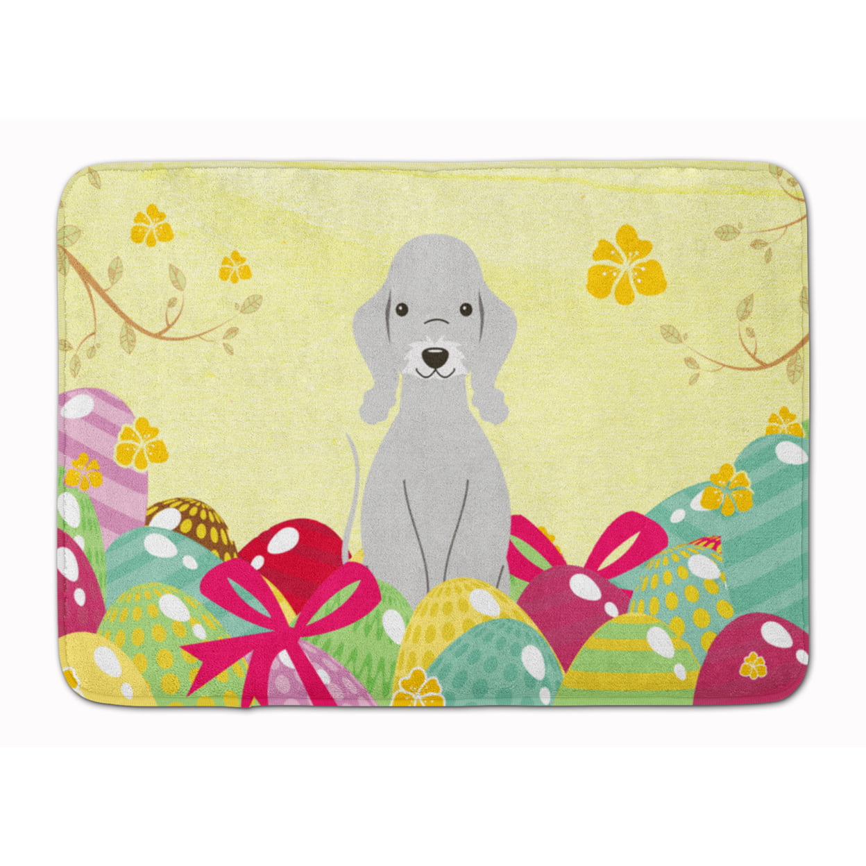 BB6090RUG Easter Eggs Bedlington Terrier Blue Machine Washable Memory Foam Mat