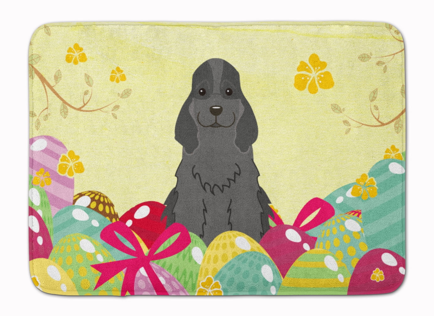 BB6092RUG Easter Eggs Cocker Spaniel Black Machine Washable Memory Foam Mat