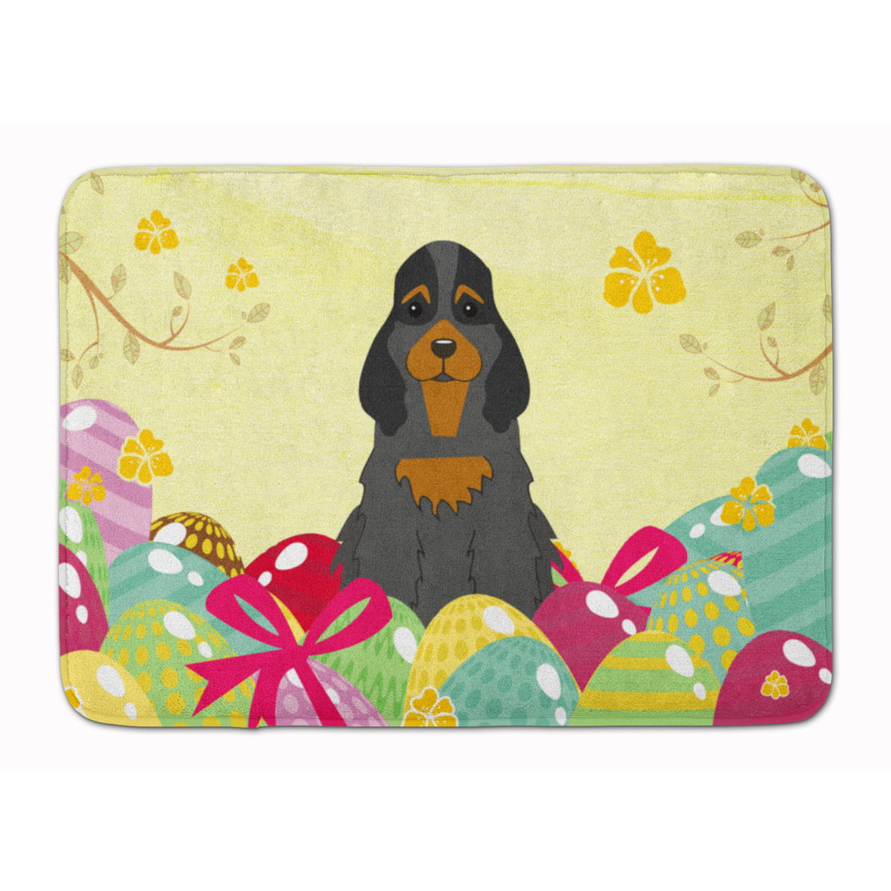 BB6093RUG Easter Eggs Cocker Spaniel Black Tan Machine Washable Memory Foam Mat
