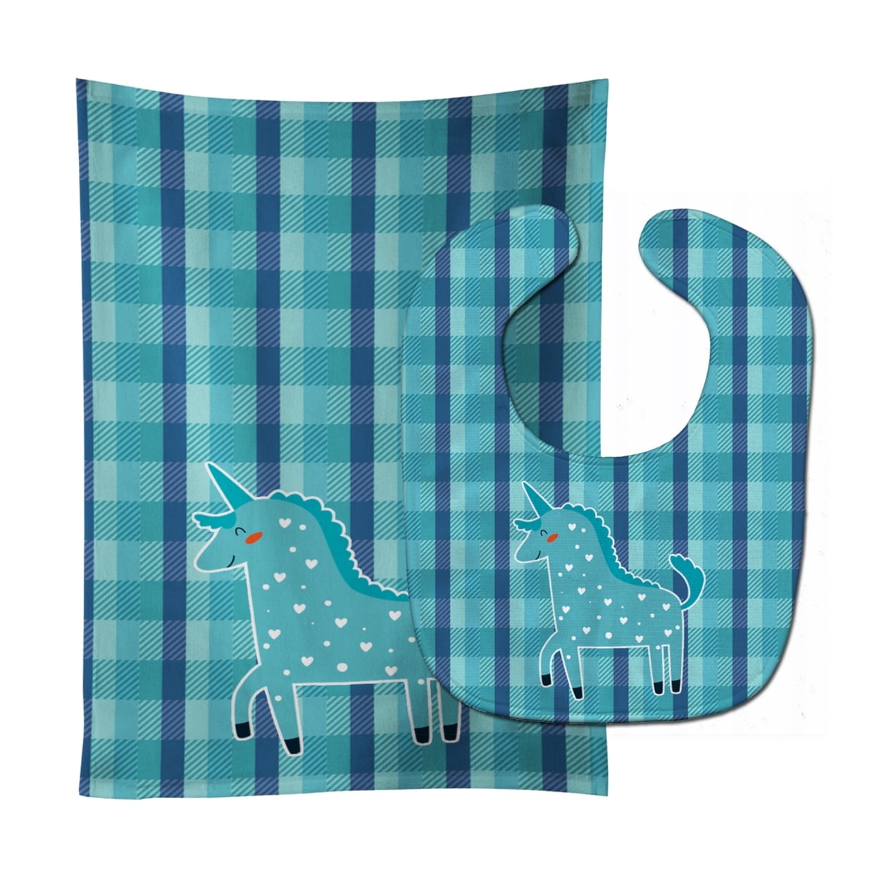 Unicorn in Plaid Baby Bib & Burp Cloth