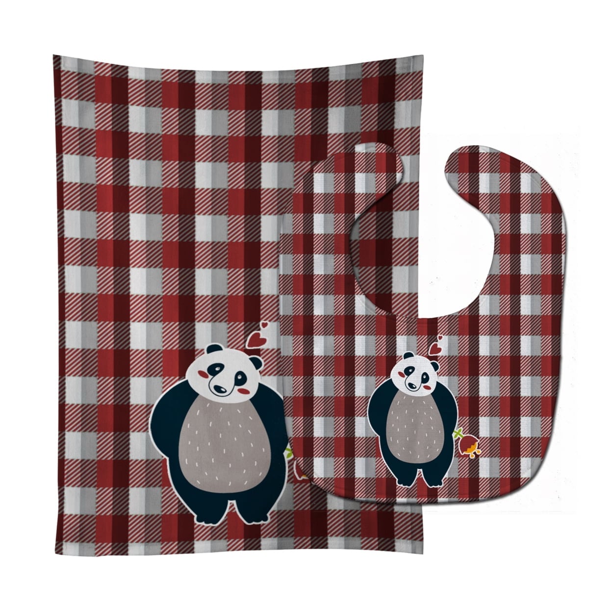 Panda Love Baby Bib & Burp Cloth