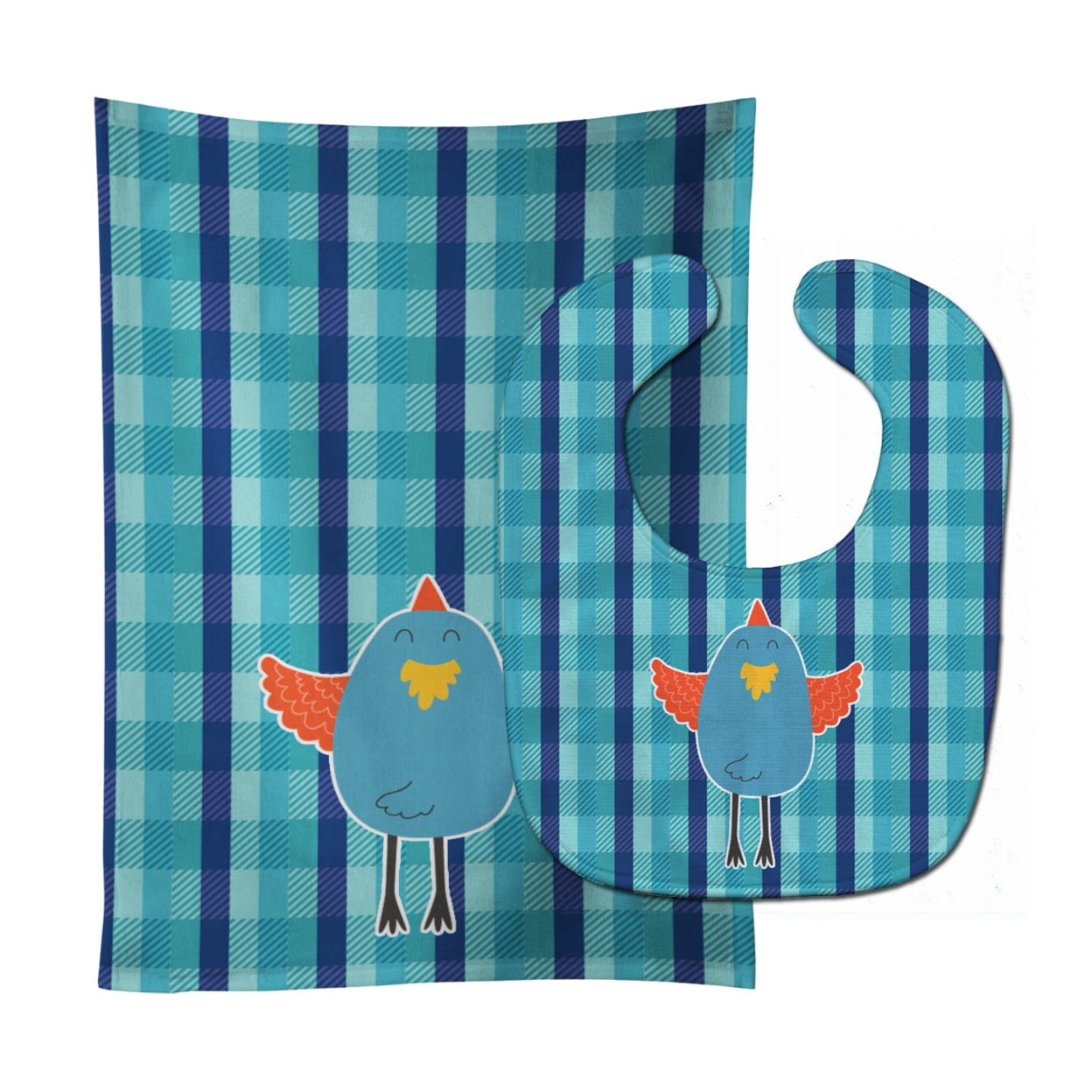 Blue Chicken Baby Bib & Burp Cloth