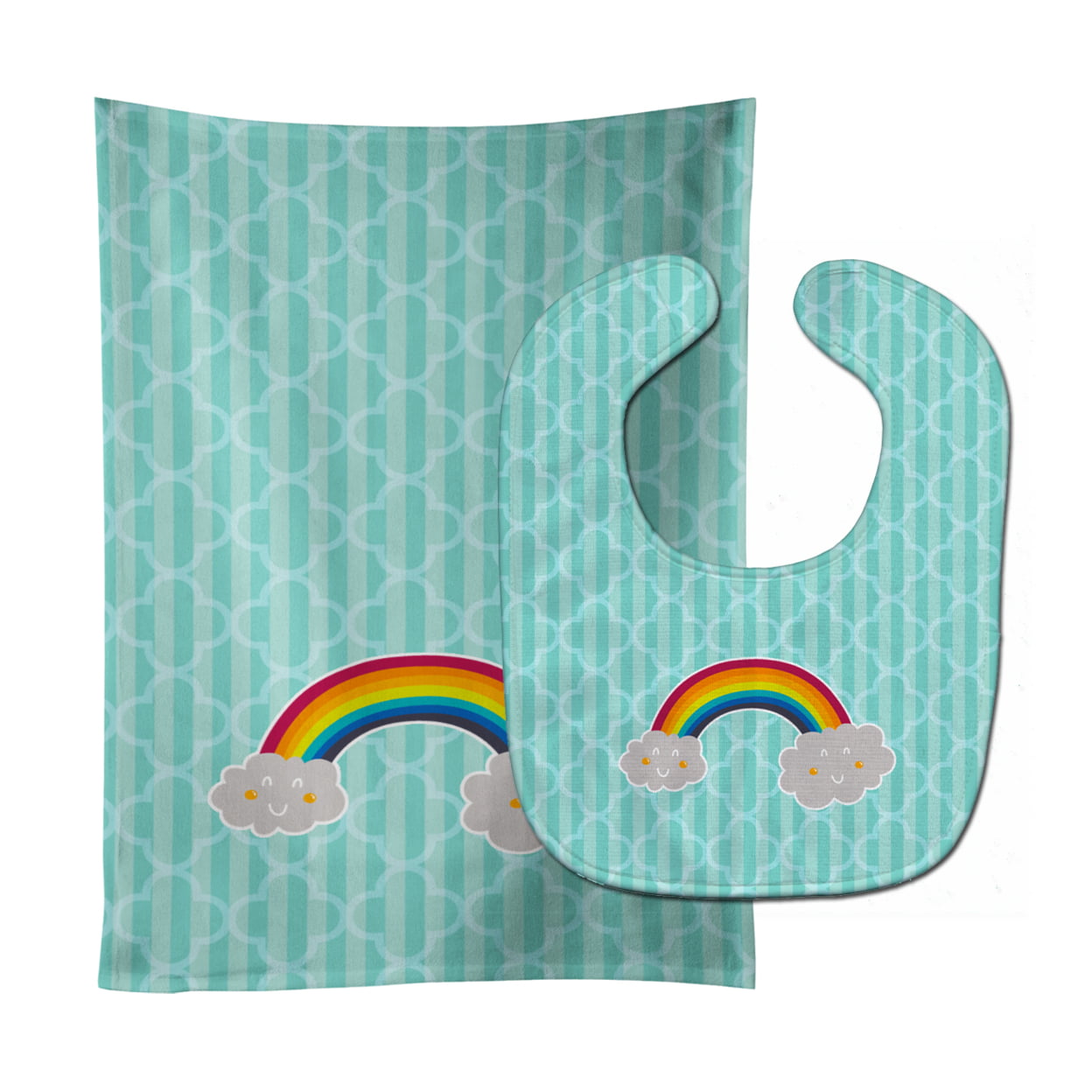 Rainbow in Clouds Baby Bib & Burp Cloth