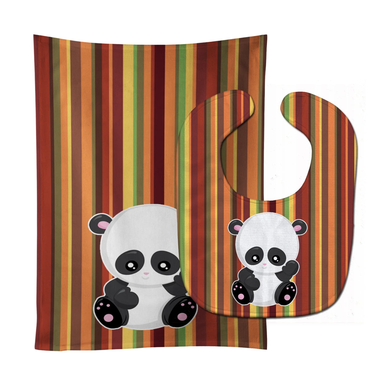 Striped Panda Baby Bib & Burp Cloth