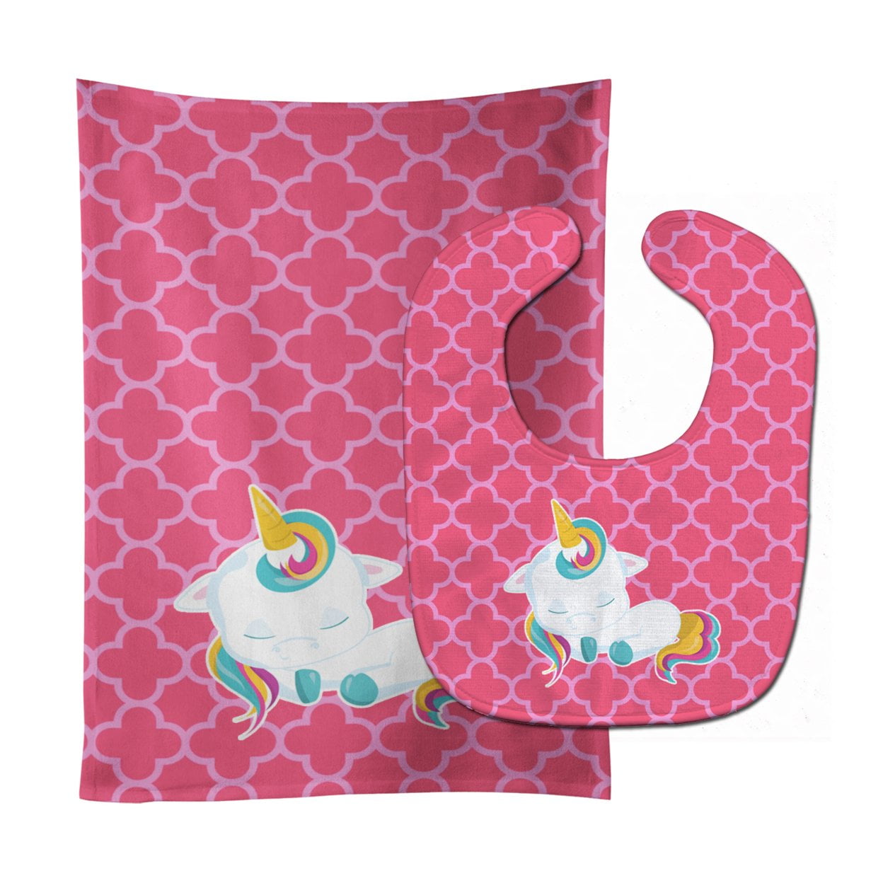 Quatrafoil Pink Unicorn Baby Bib & Burp Cloth