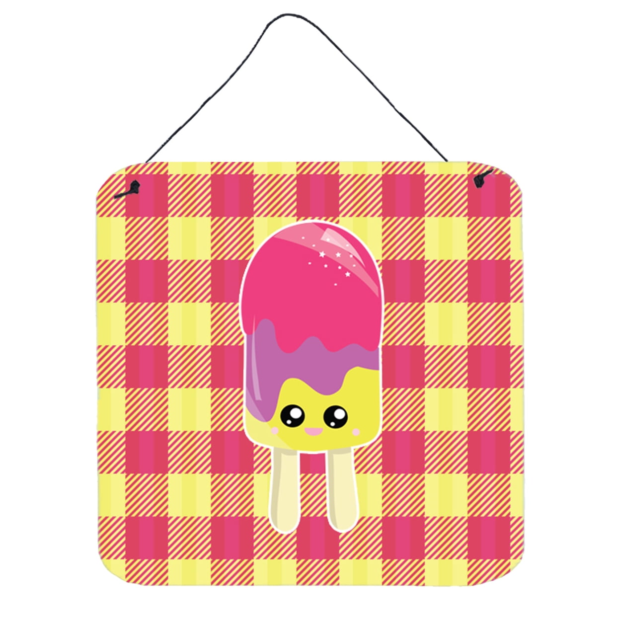Ice Pop Popsicle Face Gingham Wall or Door Hanging Prints