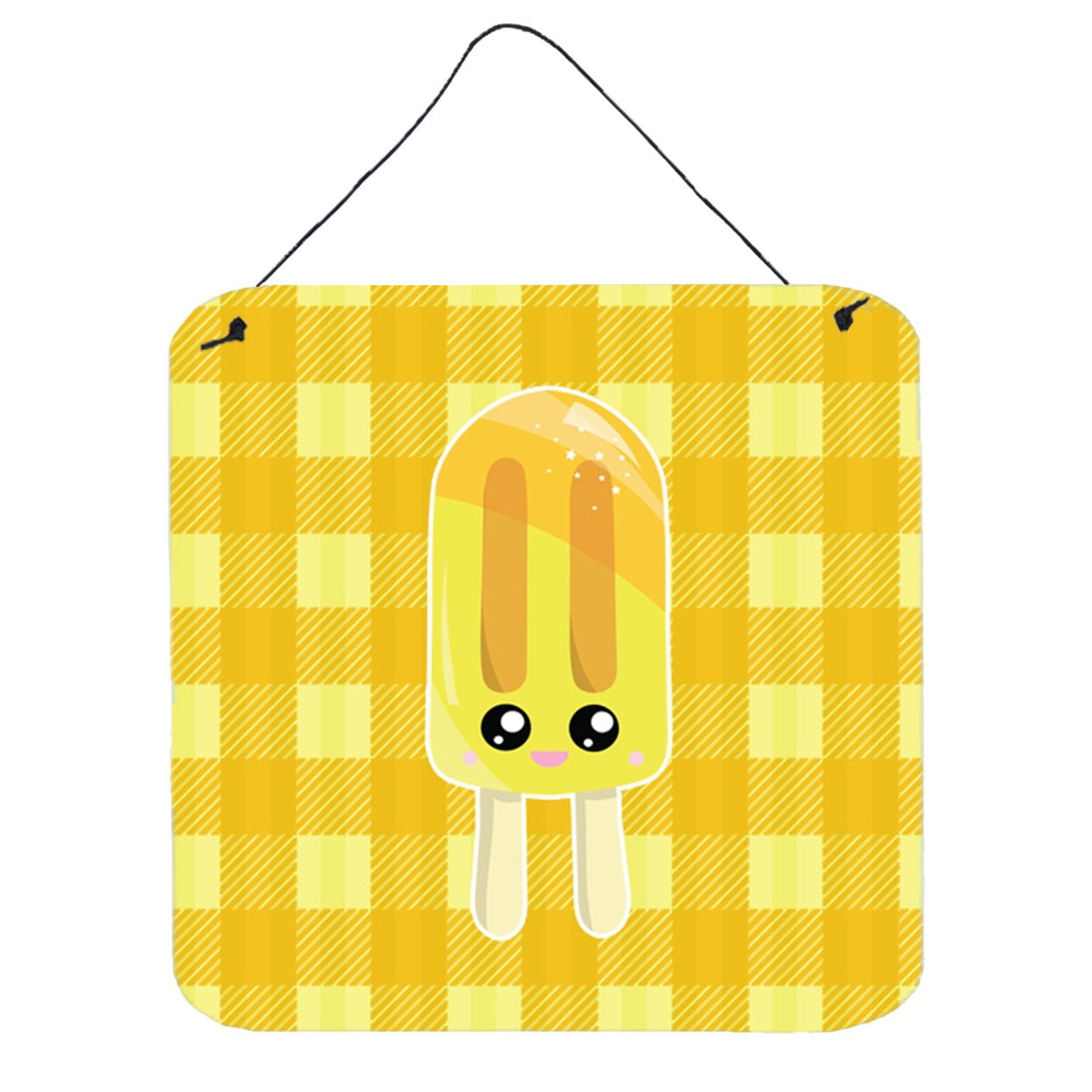 Ice Pop Popsicle Face Gingham Yellow Wall or Door Hanging Prints