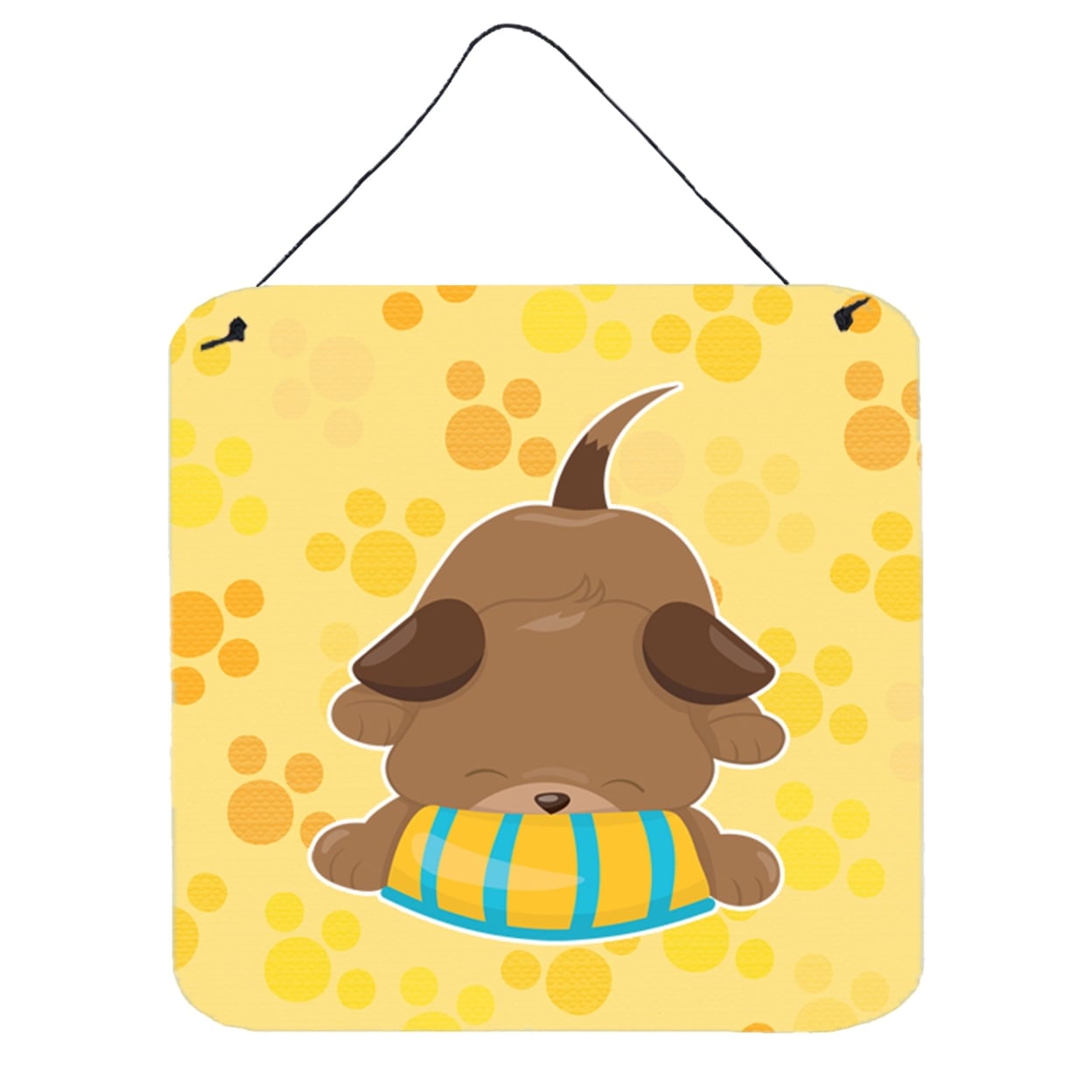 Puppy on Yellow Pawprints Wall or Door Hanging Prints