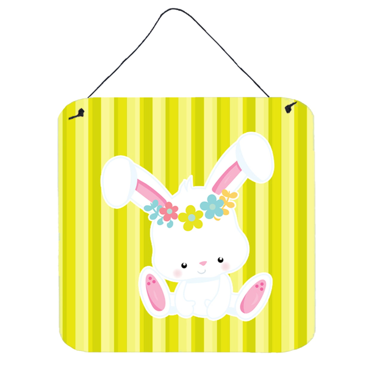 Easter White Rabbit with Flowers Wall or Door Hanging Prints