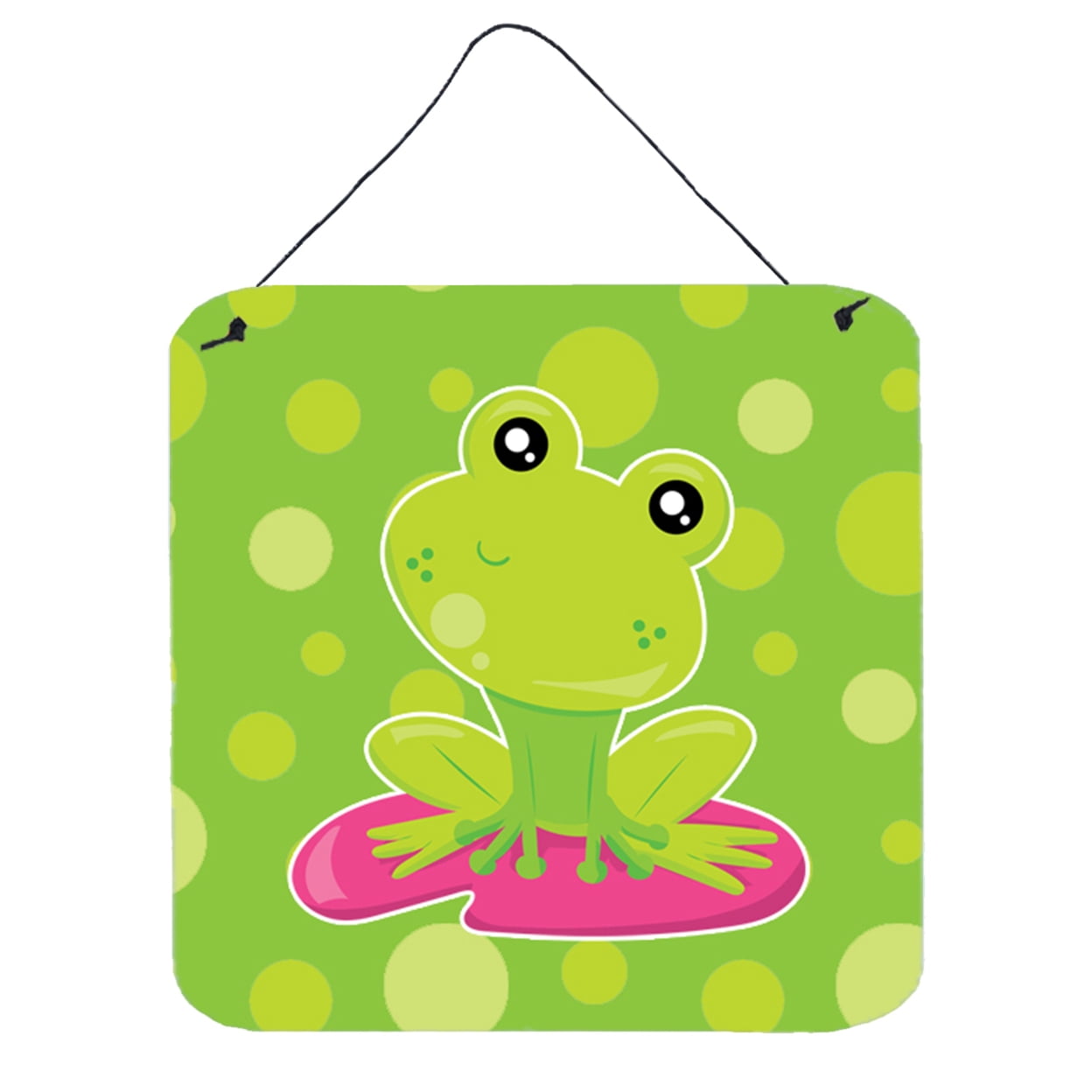 Frog on Lily Pad Green Polkadots Wall or Door Hanging Prints