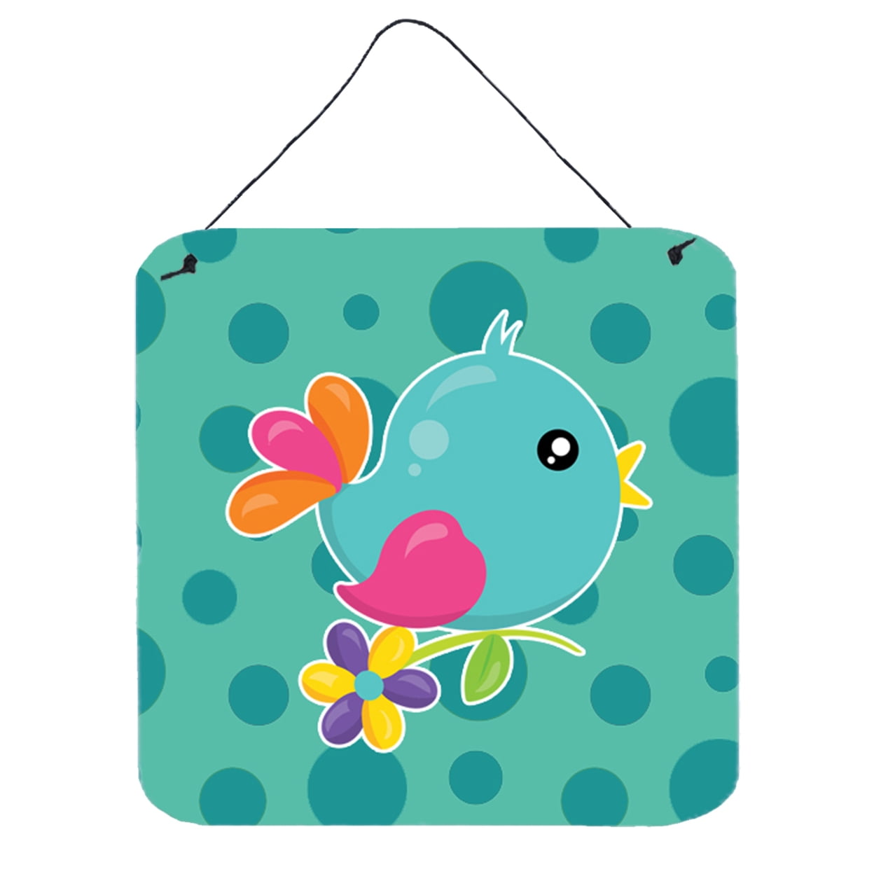 Bird on Teal Polkadots Wall or Door Hanging Prints