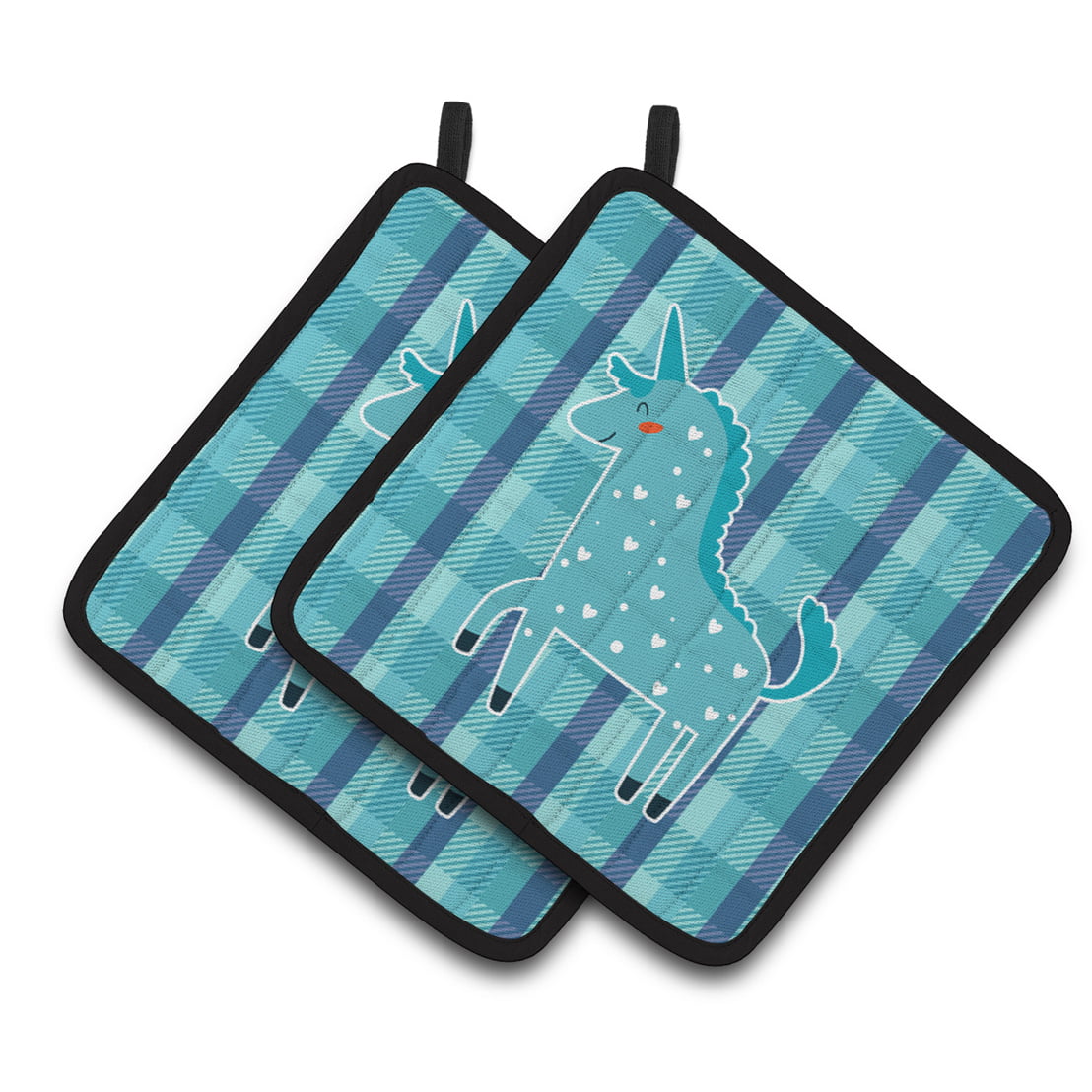 Unicorn in Plaid Pair of Pot Holders