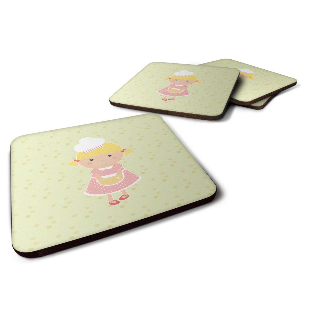 Blonde Baker on Green Foam Coasters - Set of 4