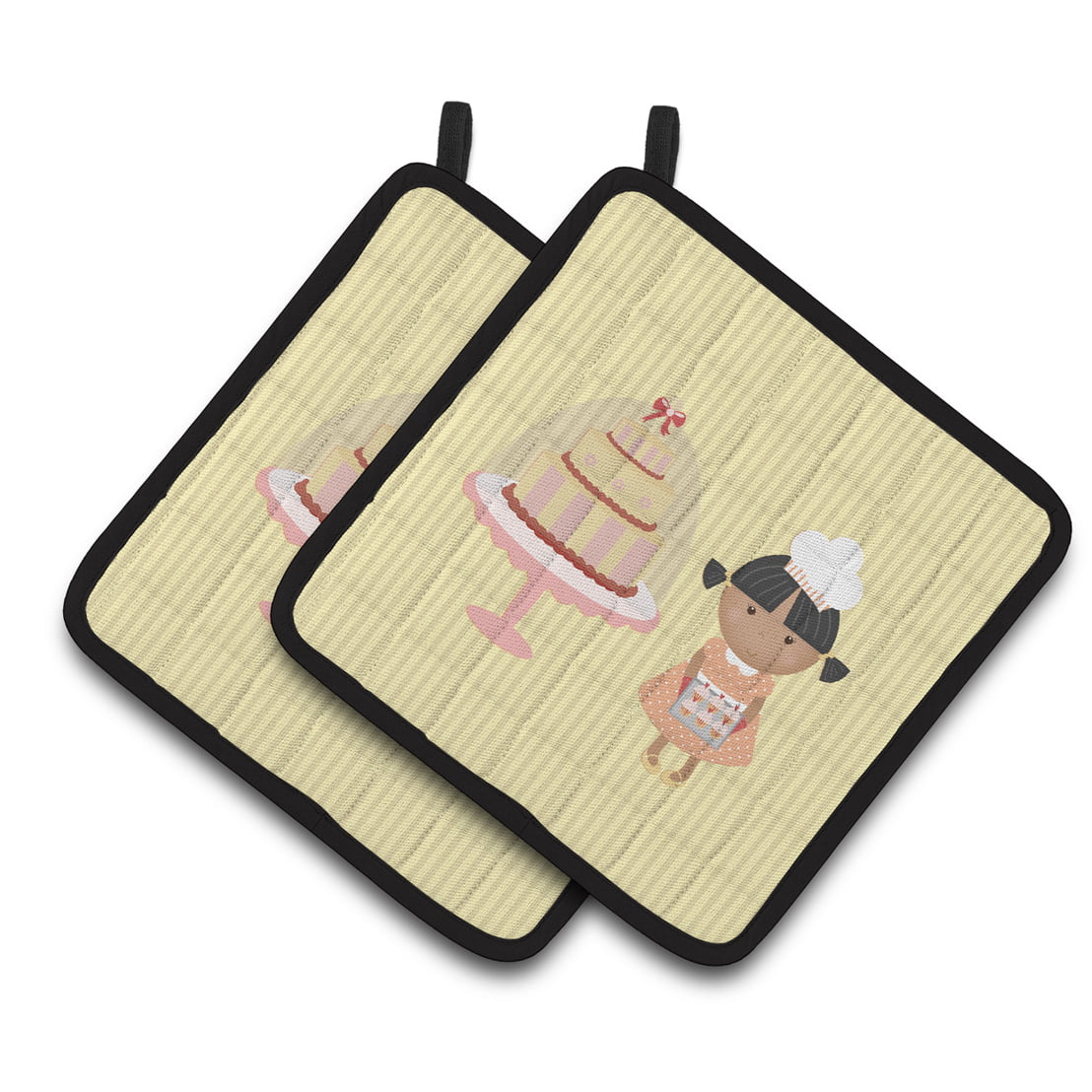 Cake Baker African American Yellow Pair of Pot Holders