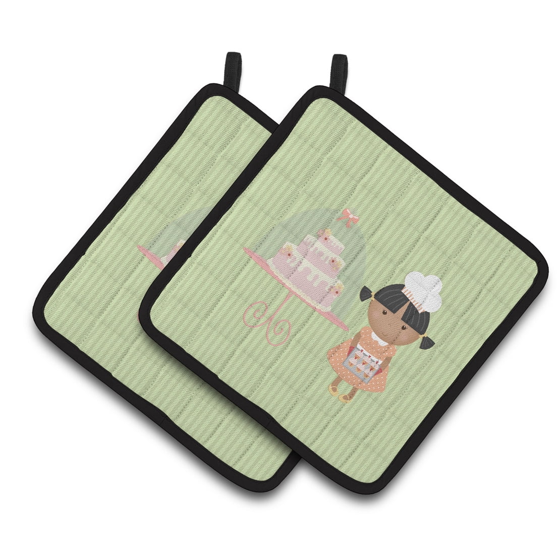 Cake Baker African American Green Pair of Pot Holders