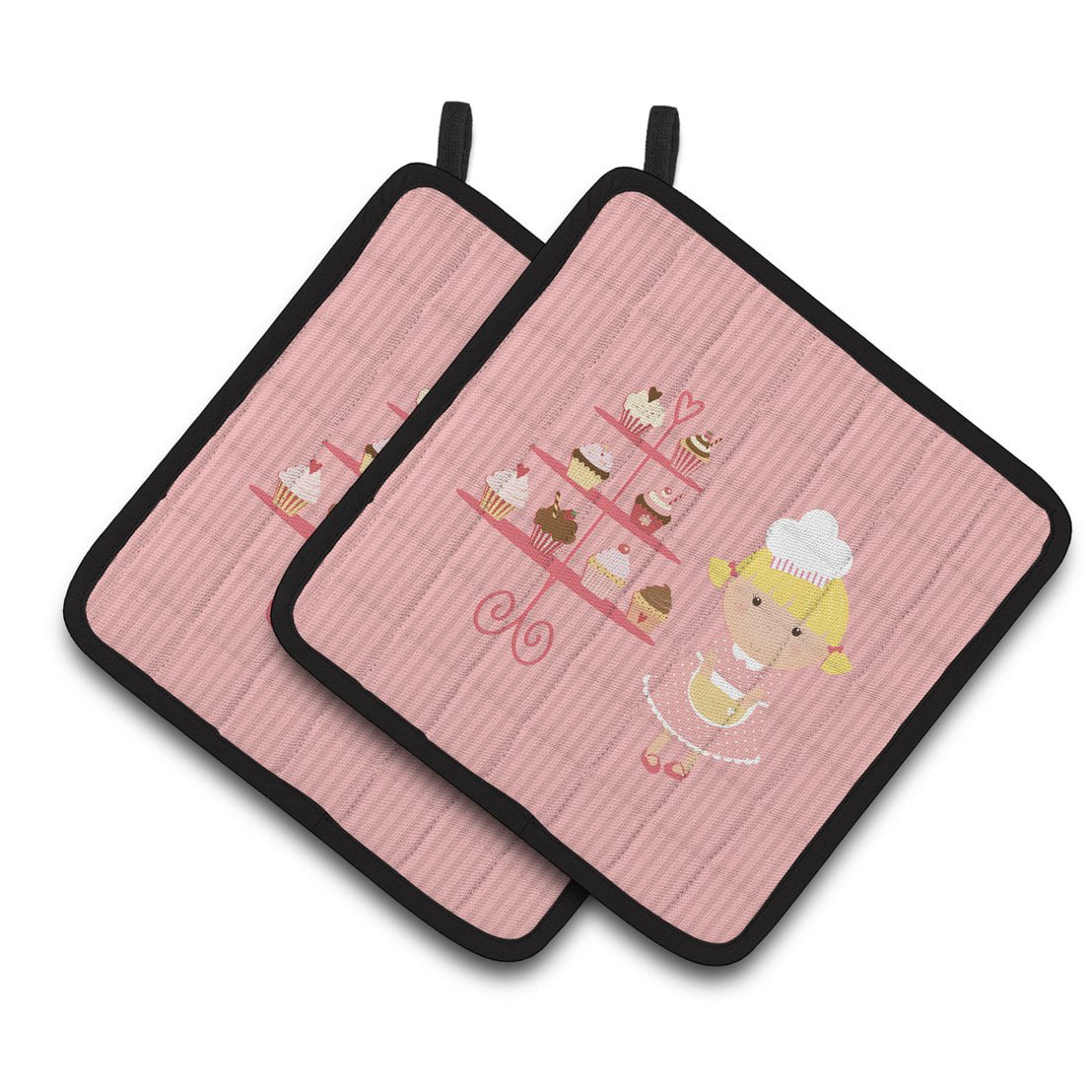 Cupcake Baker Blonde Pink Pair of Pot Holders