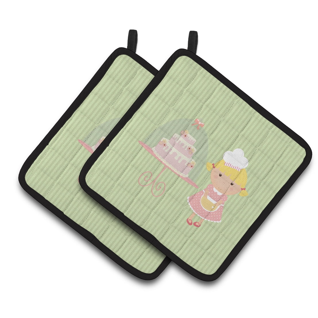 Cake Baker Blonde Green Pair of Pot Holders
