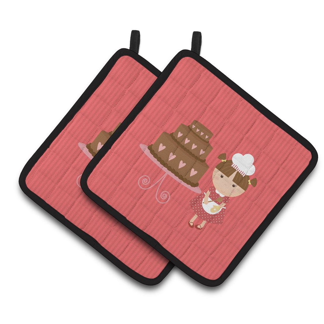 Valentines Cake Baker Brunette Pair of Pot Holders