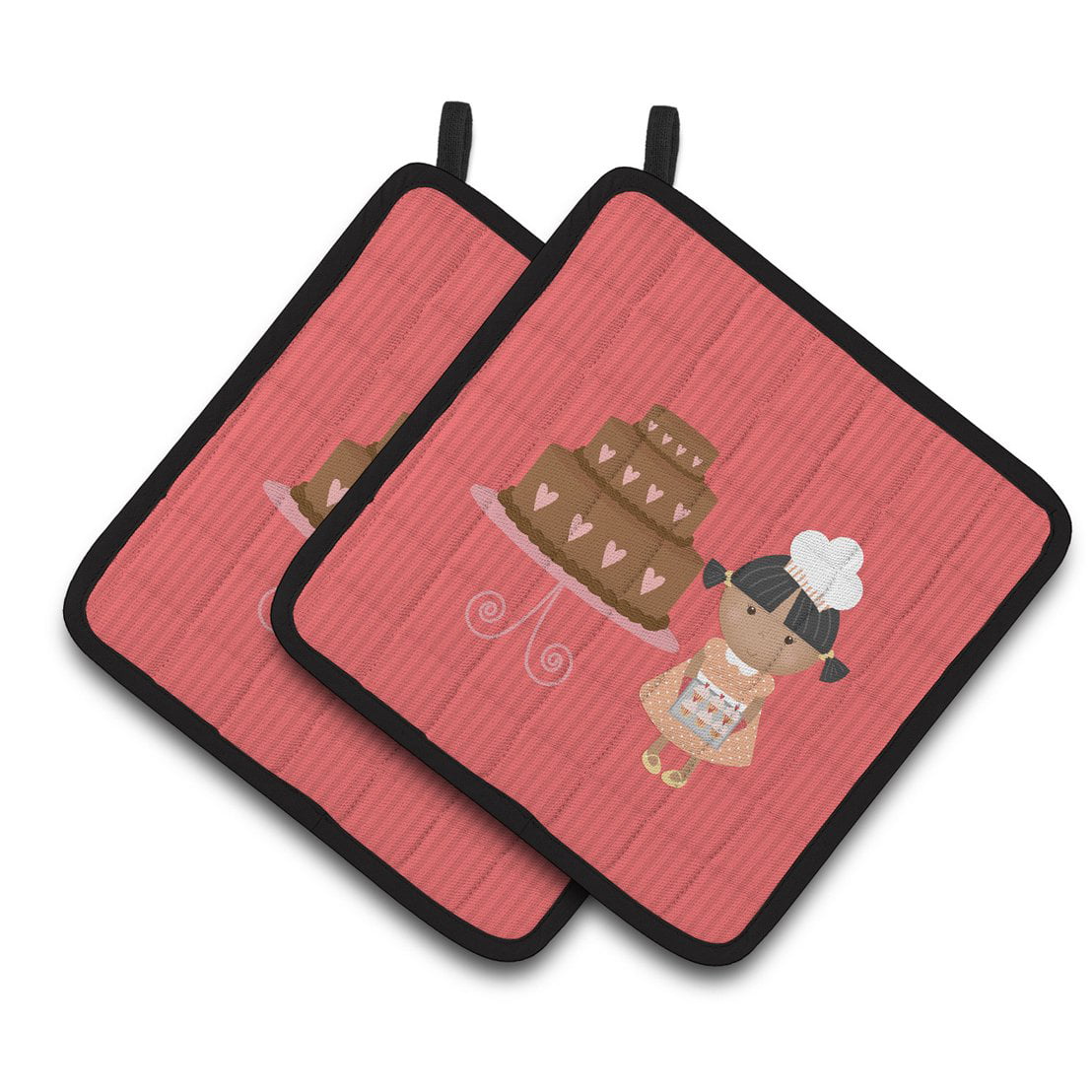 Valentines Cake Baker African American Pair of Pot Holders