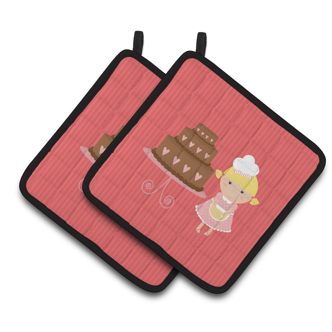 Valentines Cake Baker Blonde Pair of Pot Holders
