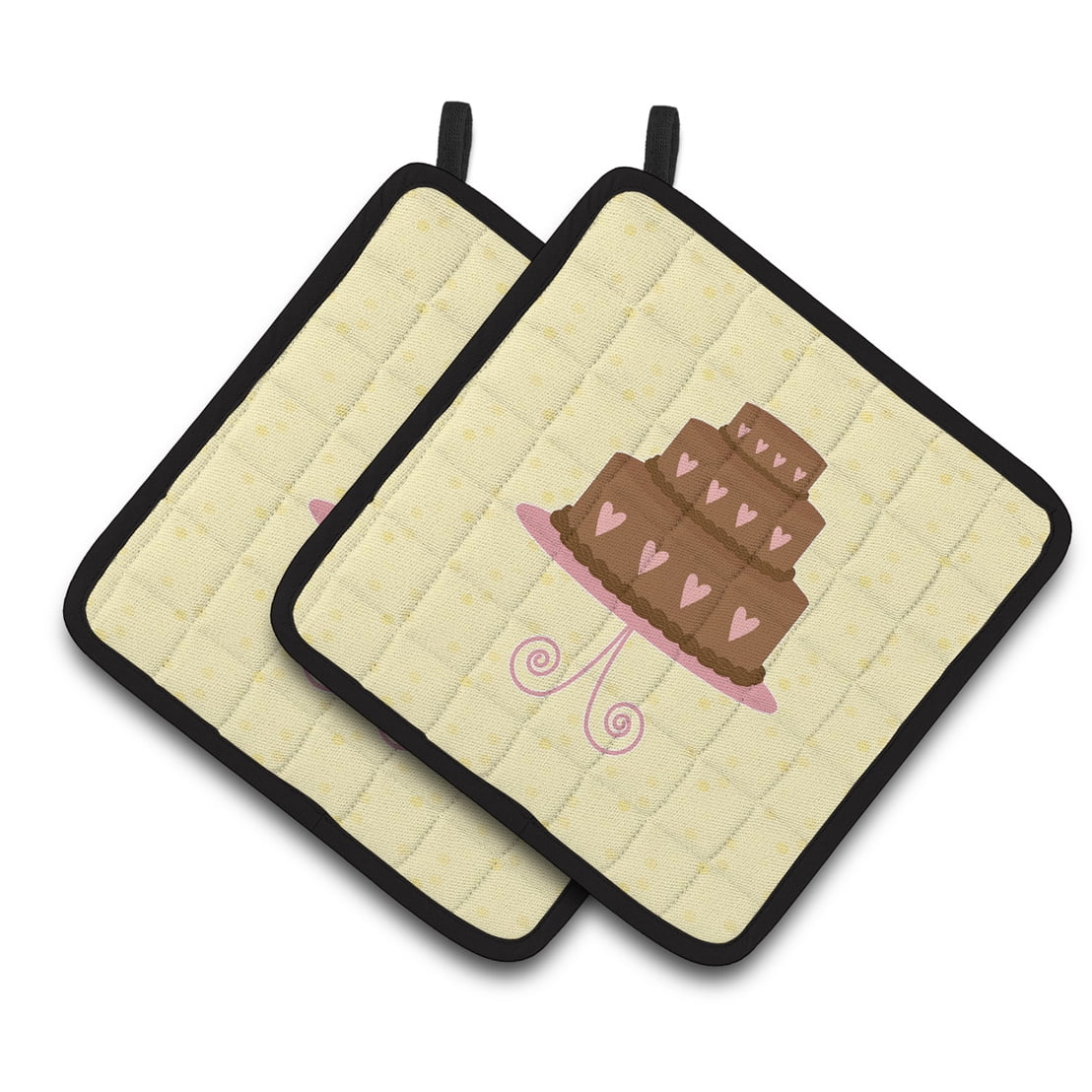 3 Tier Heart Chocolate Cake on Yellow Pair of Pot Holders
